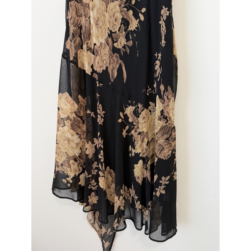 Connected Apparel Black Floral Beaded Chiffon Handkerchief Midi Dress XL Y2K - Picture 5 of 15